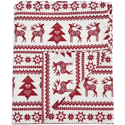 Image of Ragged Rose Christmas Table Cloth Festive Linen Tablecloth with Nordic Style Prints for Living Room &amp; Kitchen Cotton That Fits a 6 7 Ft Red Print