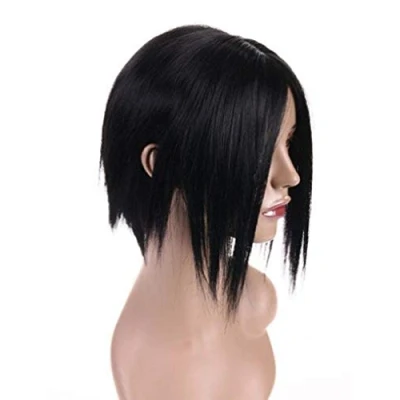 Image of Prettyland black Short Sleek layered hair cut fringed straight Unisex BOB Wig Matte Natural For Everyday C546