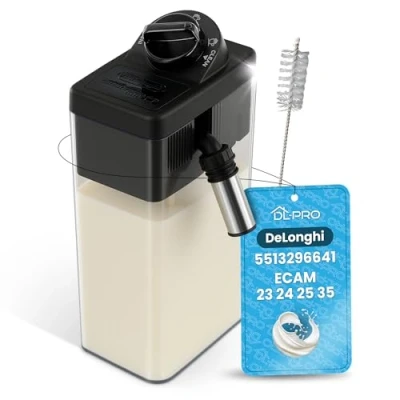 Image of DL pro Milk Container Jug with Lid for Delonghi 5513296641 ECAM 23 24 25 350 Coffee Machine Cleaning Brush