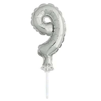 Image of Silver Foil Number 9 Balloon Cake Topper (12cm) Perfect for Milestone Celebrations 1 Pc