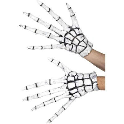 Image of Smiffys Grim Reaper/Skeleton Gloves, White Latex, Extra Long, Halloween Fancy Dress Accessory, Skeleton Up Accessories