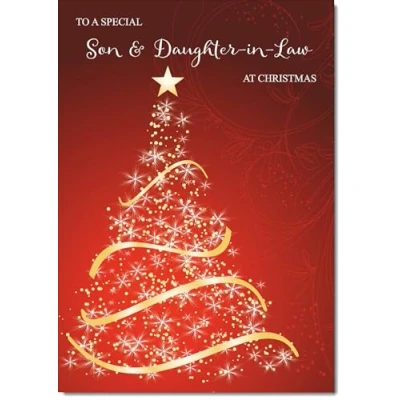 Image of doodlecards Son and Daughter in Law Christmas Card Red Abstract Tree Medium Size for &amp; with Plain Envelope