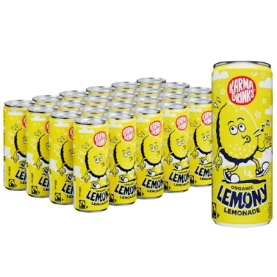 Image of Karma Drinks Lemony Lemonade (24 x 250ml Cans), Natural Ingredients, Fairtrade, Gluten Free, Vegan Friendly, Delicious Soft Drink, Carbonated Fizzy Organic, No GMO