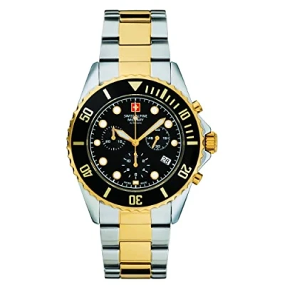 Image of Swiss Alpine Military Men&#039;s Watch Chronograph Analogue Quartz 7053.9 Stainless Steel, Bic Gold/Black/Black 9147SAM