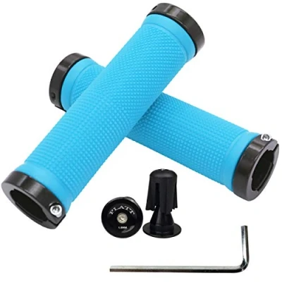 Image of PLATT Bike Handlebar Grips with Aluminum Lock Non Slip Rubber Bicycle Handle Grip for MTB/BMX (Blue)