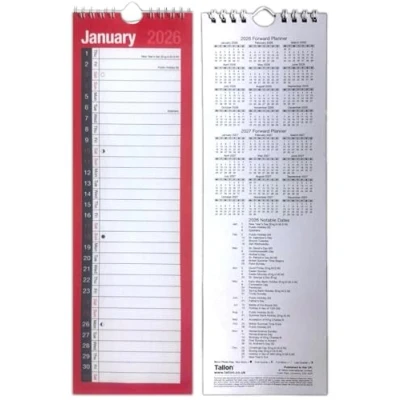 Image of 2026 Slim month to view spiral bound wall planner calendar Red and white (Red 2026)
