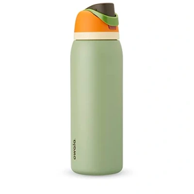 Image of Owala FreeSip Insulated Stainless Steel Water Bottle with Straw for Sports and Travel, BPA Free, 40 oz, Orange/Green (Camo Cool)