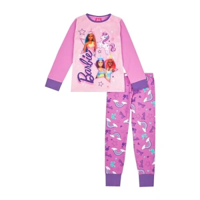 Image of Barbie Girls Pyjamas Pjs Set, Doll Gifts for Girls, Nightwear 5 6 Years Pink