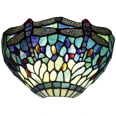 Image of Dragonfly Tiffany 1 Light Wall Uplighter Dark Bronze, Blue, E14