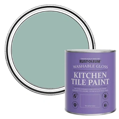 Image of Rust Oleum Blue Water Resistant Kitchen Tile Paint in Gloss Finish Coastal 750ml