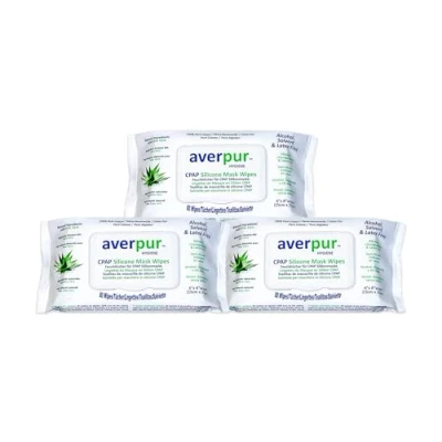 Image of CPAP cleaning wipes, 3 Pack Super Saver, packs of 80 averpur ™ mask wipes made from 100% pure cotton with aloe vera