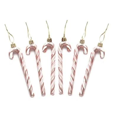 Image of Pack of 6 13CM Glitter Candy Cane Christmas Tree Hanging Decoration Bauble Xmas Ornament (Rose Gold)