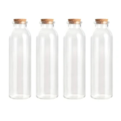 Image of Magic Season Decorative Glass Bottle with Cork Stoppers (350 ml Round Bottles / 4 Pcs)