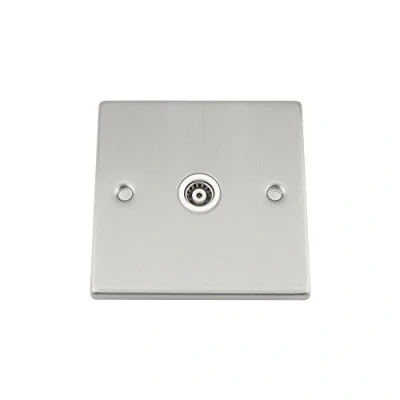 Image of TV Coaxial Aerial Socket Single 1 Gang Satin Matt Chrome Square White Insert