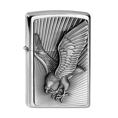 Image of Zippo Windproof Lighter Eagle Street Chrome &amp; Emblem Refillable for Lifetime Use Adjustable Flame Gift Box Metal Construction Made in USA