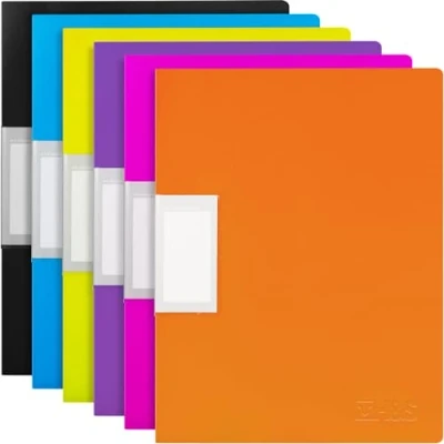 Image of H&amp;S A4 Display Folders Set of 6 Presentation Folder with 30 Plastic Sleeves Document Book Pockets Assorted Colours Black, Blue, Purple, Yellow, Orange, Pink