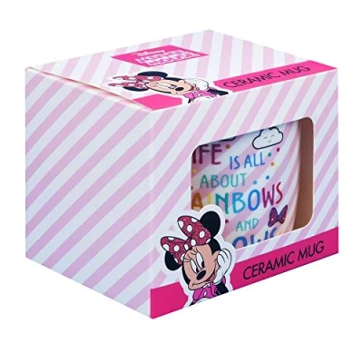Image of Official Disney Minnie Mouse Ceramic Mug, Cute Rainbow Bows Pink Gift Boxed, Coffee Tea Cup