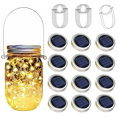 Image of YzoTek TecHong 12 x Solar Mason Jar Light Lids 30 LED Hanging Fairy Firefly String Lantern Cap, Outdoor Waterproof Patio Porch Garden Yard Balcony Lawn Wall Lighting Decor(No Included)