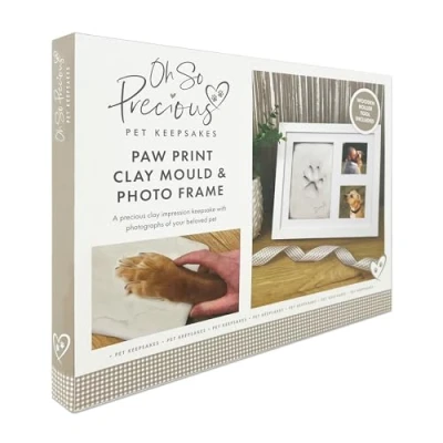 Image of Paw Print Clay Mould &amp; Photo Frame Kit for Dog or Cat Pet Memorial Keepsake Easy Home Use 250g Air Drying Wooden Roller Glue Included