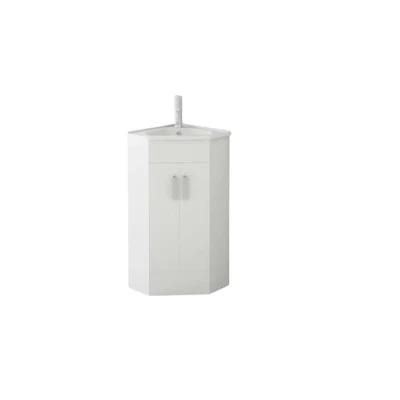 Image of VeeBath Bathroom Cloakroom Vanity Basin Cabinet Unit Free Standing White High Gloss Sink Storage Furniture (Linx Corner)