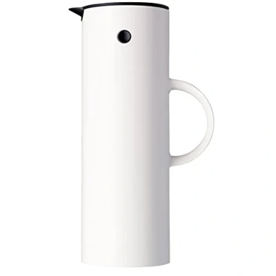 Image of Stelton EM77 Vacuum Jug Double Wall Insulated Pitcher for Hot or Cold Drinks Tea &amp; Coffee Server Pot with Glass Insert, Magnetized Rocker Stopper, Screw Cap, Nostalgic Design (White, 1.5 litres)