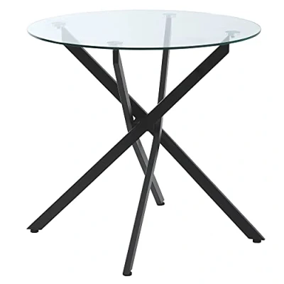 Image of HOMCOM Dining Table with Clear Tempered Glass Top, Round Metal Legs, Modern Kitchen for Room Living Room, Black