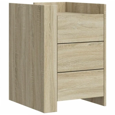 Image of vidaXL Bedside Cabinet Sonoma Oak Engineered Wood 3 Drawers, Moisture Resistant, 45x50x65 cm