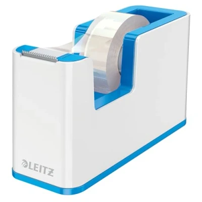 Image of Leitz Tape Dispenser, Heavy Base with Tape, Wow Range, White/Metallic Blue