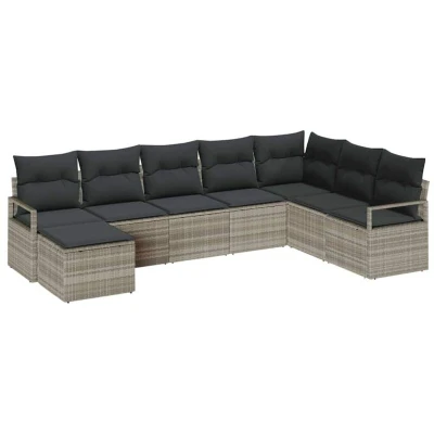 Image of vidaXL 8 Piece Garden Sofa Set with Cushions Light Grey Poly Rattan
