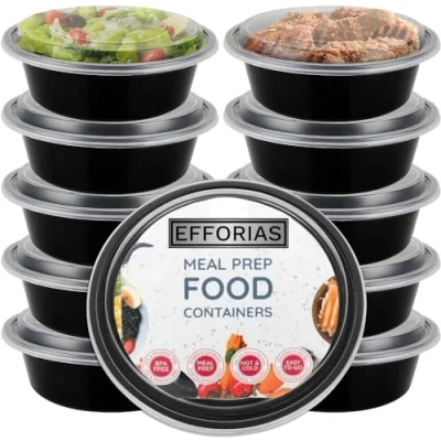 Image of Efforias (30 Pack, 32oz) Round Plastic Meal Prep Containers Reusable BPA Free Food with Airtight Lids Microwavable, Freezer and Dishwasher Safe