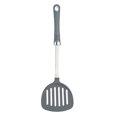 Image of KitchenCraft KCSGHTNS Professional Nylon Round Slotted Food Turner with Soft Grip Handle, 36 cm (14&quot;), Silver/Grey, x 10.5 3