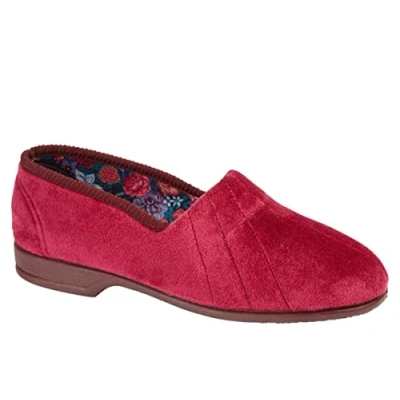 Image of Sleepers Womens Audrey III Roll Top Slippers with Rubber Sole Red 5 UK