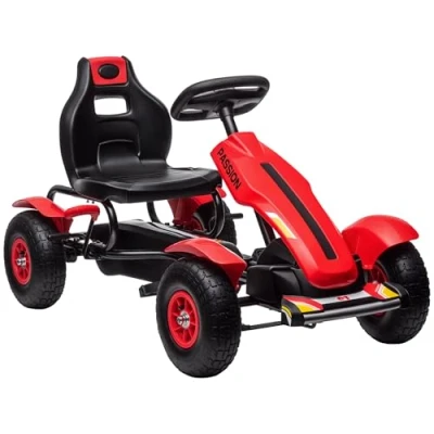 Image of HOMCOM Children Pedal Go Kart, Kids Ride On Racer with Adjustable Seat, Inflatable Rubber Tyres, Handbrake, for Ages 5 12 Years Red