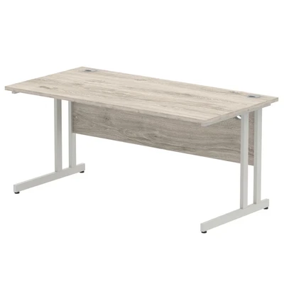 Image of Impulse 1600 x 800mm Straight Desk Grey Oak Top Silver Cantilever Leg