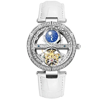 Image of RORIOS Women Watches Mechanical Watch Leather Band Automatic Self Winding Wristwatch Moon Phase Luminous for Ladies