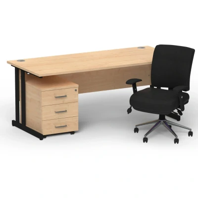 Image of Impulse 1800 Black Cant Desk Maple + 3 Dr Mobile Ped &amp; Chiro