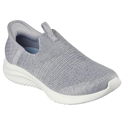 Image of Skechers Women&#039;s Ultra Flex 3.0 Smooth Step Sneaker, Light Grey Knit Jersey Trim, 5 UK