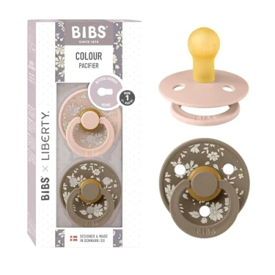 Image of BIBS Liberty Pacifier 2 Colour Natural Rubber Latex Soothers BPA Free Dummy Round Nipple Designed &amp; Made in Denmark Capel Blush