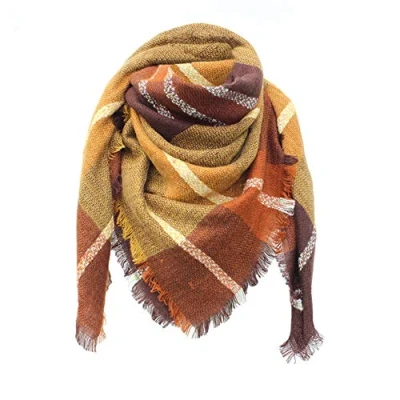 Image of Bakicey Women Scarf Shawl softer than Cashmere Wool Touch Tassel Ends Plaid Check Solid Wrap (ZD)