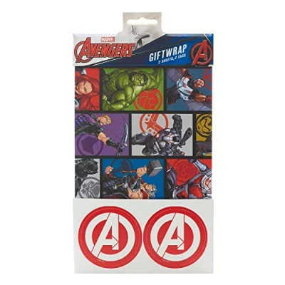 Image of Marvel Avengers Gift Wrap Pack Contains 2 Sheets &amp; Tags Wrapping Paper