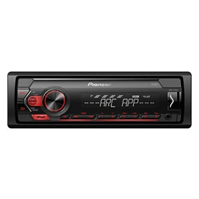 Image of Pioneer MVH S120Ui 1 DIN receiver with red illumination, USB and compatible Apple Android devices, Amber Lighting