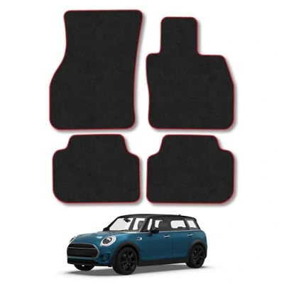 Image of Car Mats Compatible with Mini Clubman (2015 ) [F54] Tailored Fit Red Carpet Floor Set Accessory Custom 4 Pieces Anti Slip Backing &amp; Binding Trim Edge