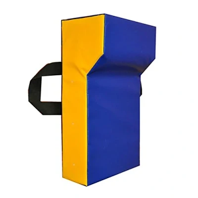 Image of Implay® Rugby Professional Grade Tackle Wedge Hit Shield Pad Heavy Duty PVC/High Density Foam Blue &amp; Yellow 60cm x 35cm 12.5cm (NO NAME)