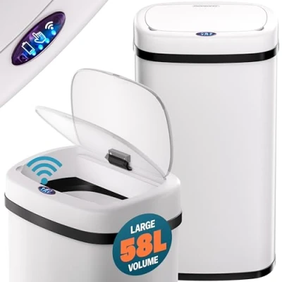 Image of Monzana® Smart Sensor Kitchen Waste Bin 58 Litre Automatic Motion Soft Close Lid Waterproof LED Rubbish USB Cable Easy Clean Hygenic Cream White