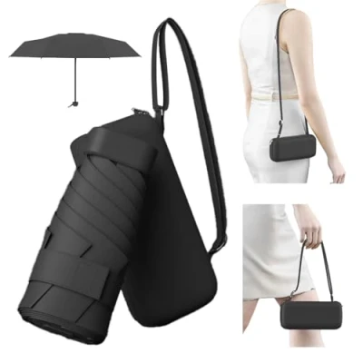 Image of MOLHEM Backpack Folding Travel Umbrella,6 Ribs Mini Compact Sun Umbrella,Uv Protection Umbrella Rain,Portable Pocket Umbrella,Black