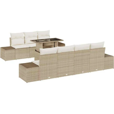 Image of vidaXL 8 Piece Garden Sofa Set with Cushions Beige Poly Rattan