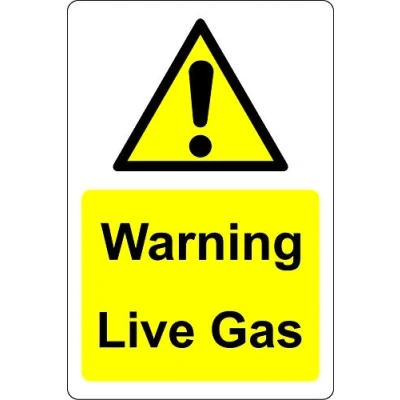 Image of Warning live gas Safety sign Self adhesive sticker 300mm x 200mm