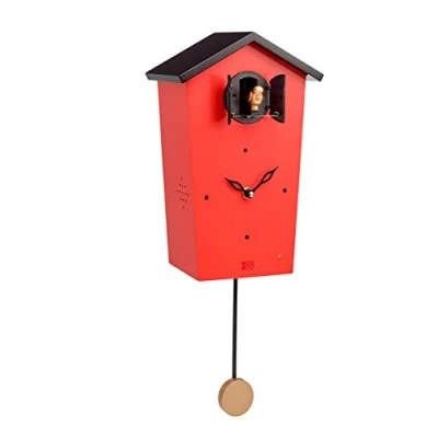 Image of KOOKOO BirdHouse Red, modern cuckoo clock with 12 natural bird voices or call