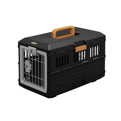 Image of Iris Ohyama Foldable Dog Carrier with Lockable Door, Up to 10kg, L55 x W32 H36cm, Black, Large, Basket Bag, Box, For Travel, Transport, Puppy, Cat, Rabbit, BPA Free, Carry Case, Crate, FC 550