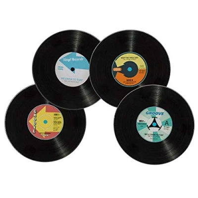 Image of Out of the blue Glass Coasters Record, Black, ca. 10 cm